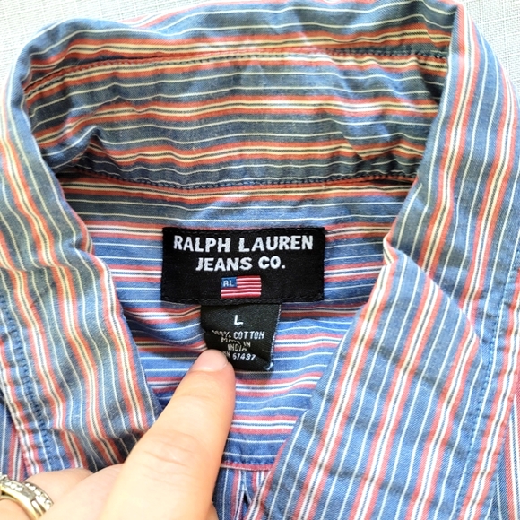 Ralph Lauren Blue & Orange Men's Large Striped Button Up Dress Shirt - Picture 2 of 2